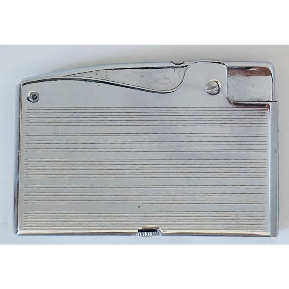 VINTAGE *NEW* 1960's Modern De Luxe Silver Tone Striped Lighter in Box Japan