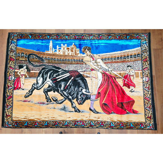 VINTAGE *PRISTINE* 1960's “Bull Fight” Lebanese Velvet Tapestry