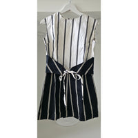 VINTAGE *NEW* 1960's Black & White Stripe Waist Tie Romper Size 12 Made in Japan