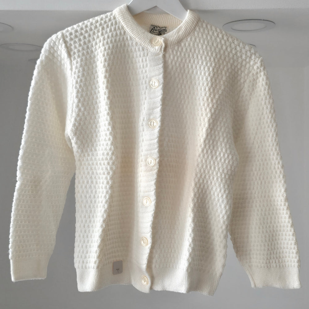 VINTAGE *NEW* 1960's Women's White Button Down Sweater by DuPont 100% Nylon Sz L