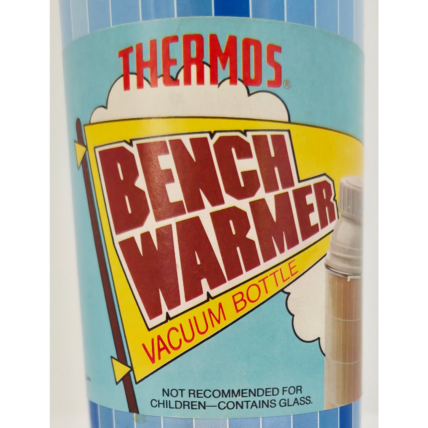 VINTAGE *NEW* 1970's Benchwarmer Thermos Blue Striped  Vacuum Bottle 14.4oz USA