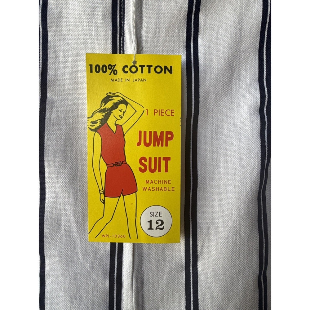 VINTAGE *NEW* 1960's Blue/White Striped Waist Tie Romper Size 12