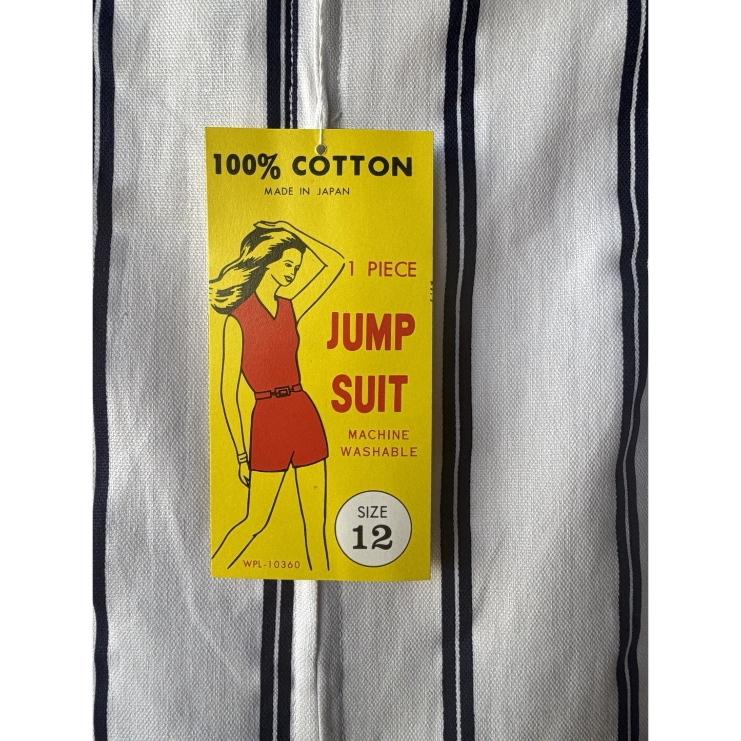 VINTAGE *NEW* 1960's Blue/White Striped Waist Tie Romper Size 12