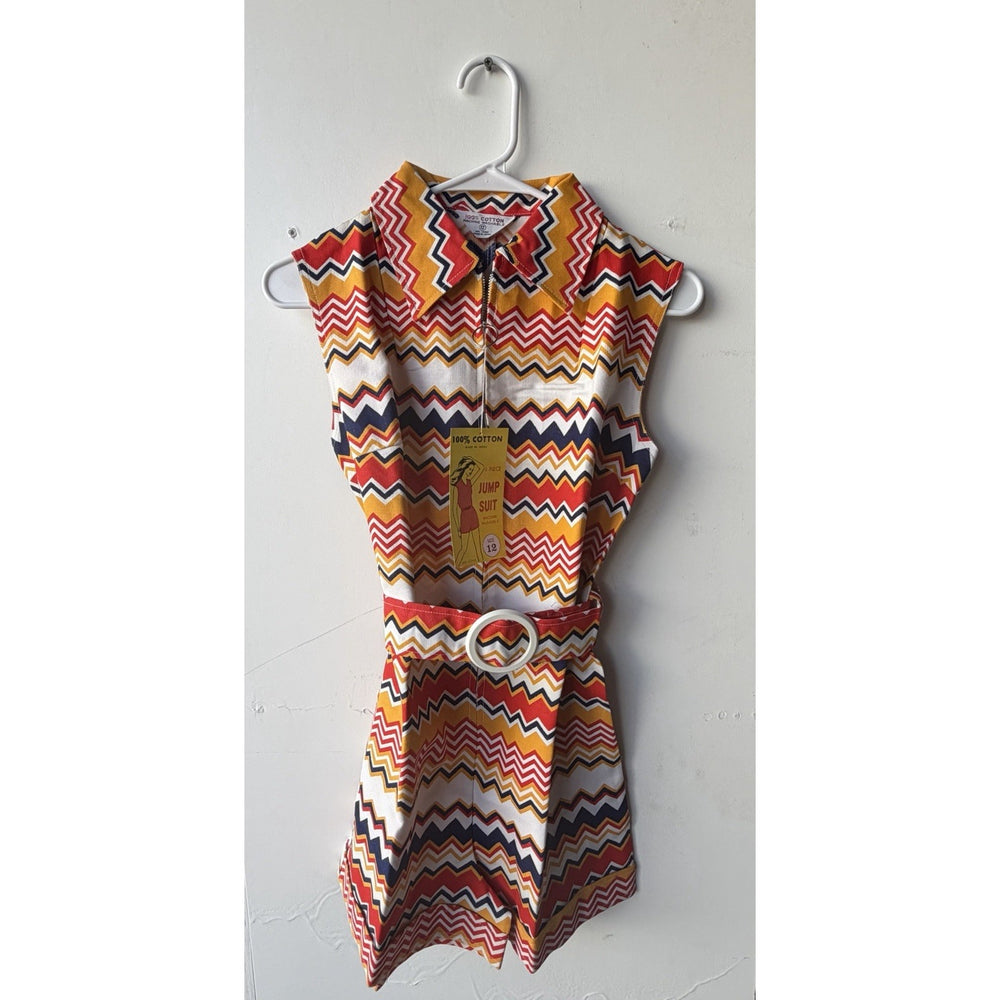 VINTAGE *NEW* 1960's Chevron Print Romper with Belt Size 12