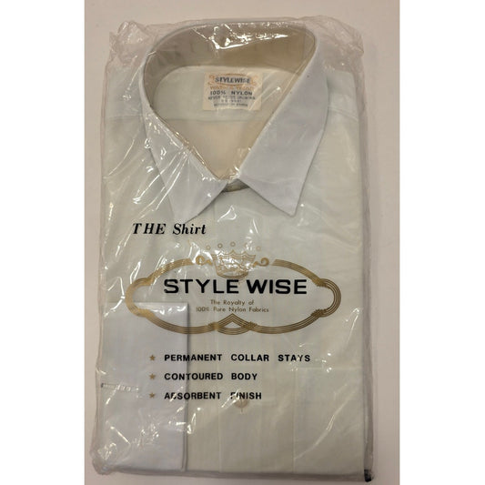 VINTAGE *NEW* 1960's Men's STYLEWISE Cream Dress Shirt 100% Nylon Size 15.5-32