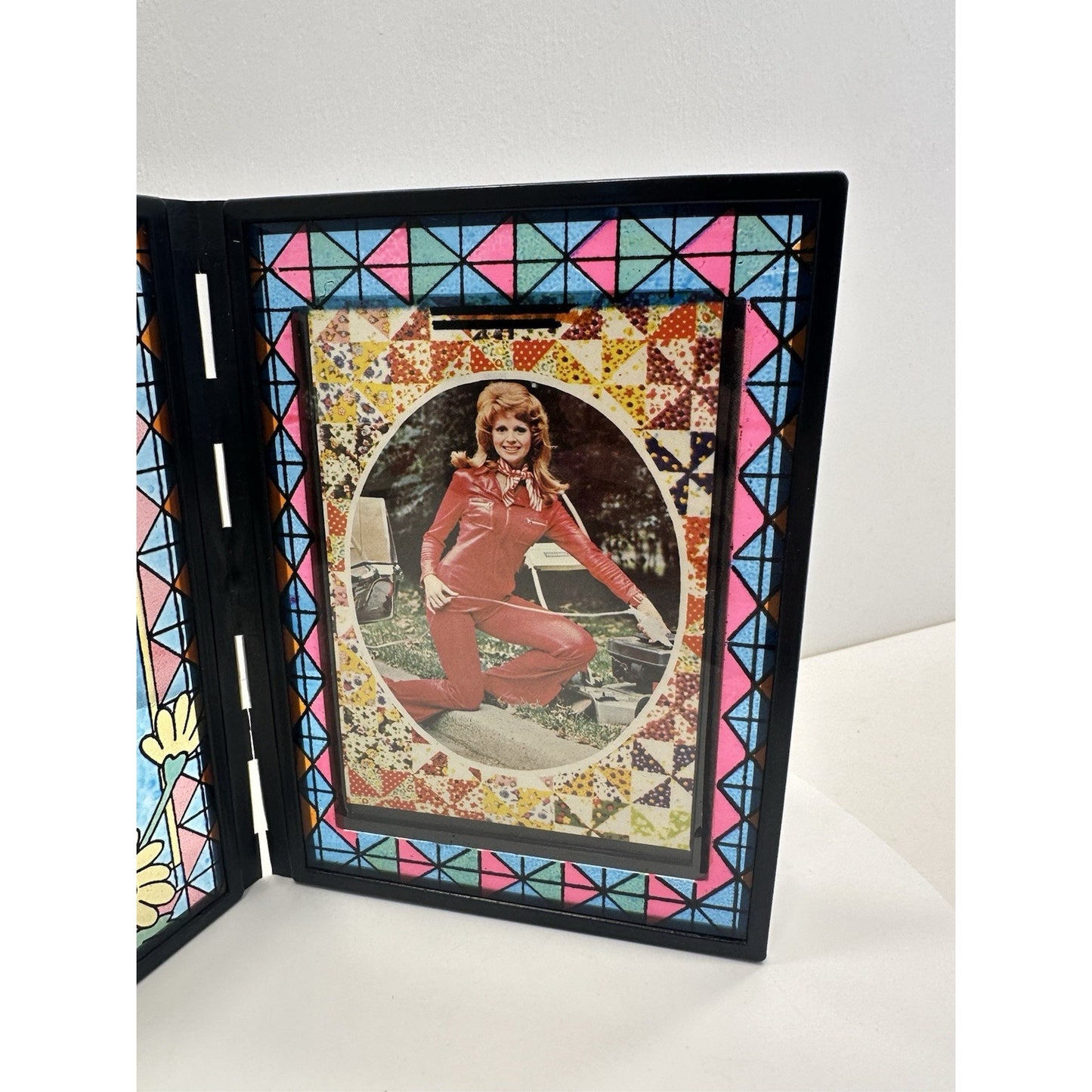 VINTAGE *NEW* 1960's Stained Glass Rememberance Folding Picture Frame