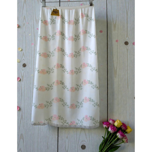 VINTAGE *NEW* 1960's Women's White Lined Slip Skirt with Flowers Size S