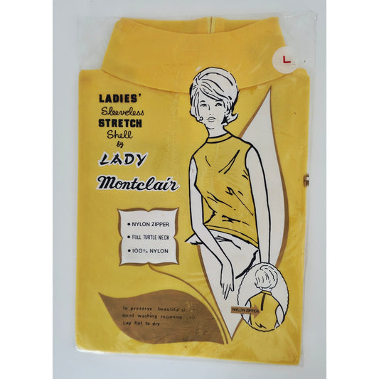 VINTAGE *NEW* 1970's Lady Montclair Women's Bright Yellow Thin Sleeveless Stretch Top Size L