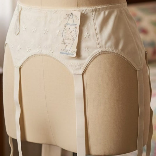 VINTAGE *NEW* 1960's Maidenform Women's White w/Flowers Garter Belt Size S (24)