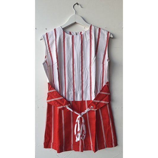 VINTAGE *NEW* 1960's Red/White Striped Waist Tie Romper Size 16 (Fits like 8-10)