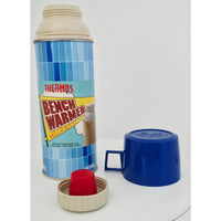 VINTAGE *NEW* 1970's Benchwarmer Thermos Blue Striped  Vacuum Bottle 14.4oz USA