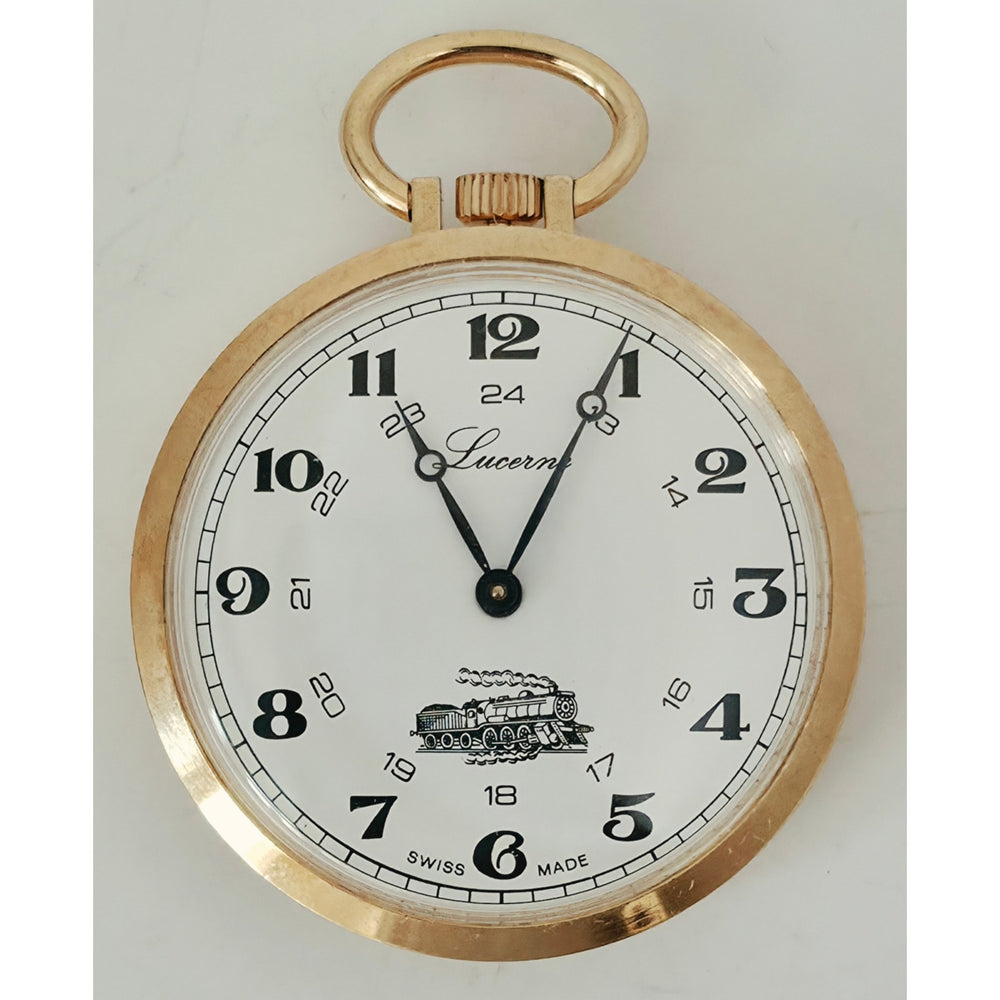 VINTAGE *NEW* 1960's Lucerne Swiss Locomotive Pocket Watch