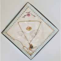 VINTAGE *NEW* 1950's Swiss Style Cotton Handkerchief White w/Flowers & Necklace