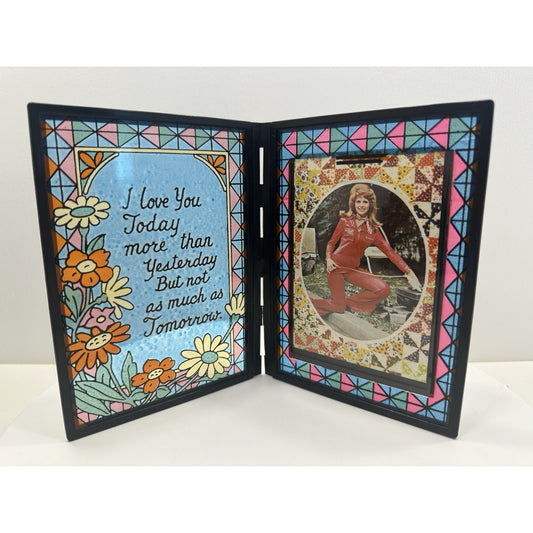 VINTAGE *NEW* 1960's Stained Glass Rememberance Folding Picture Frame