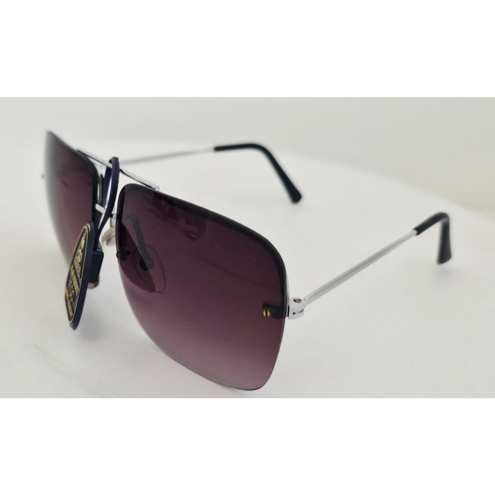 VINTAGE *NEW* 1970's Cobra Glam Unisex Sunglasses Silver Frame with Purple Lens