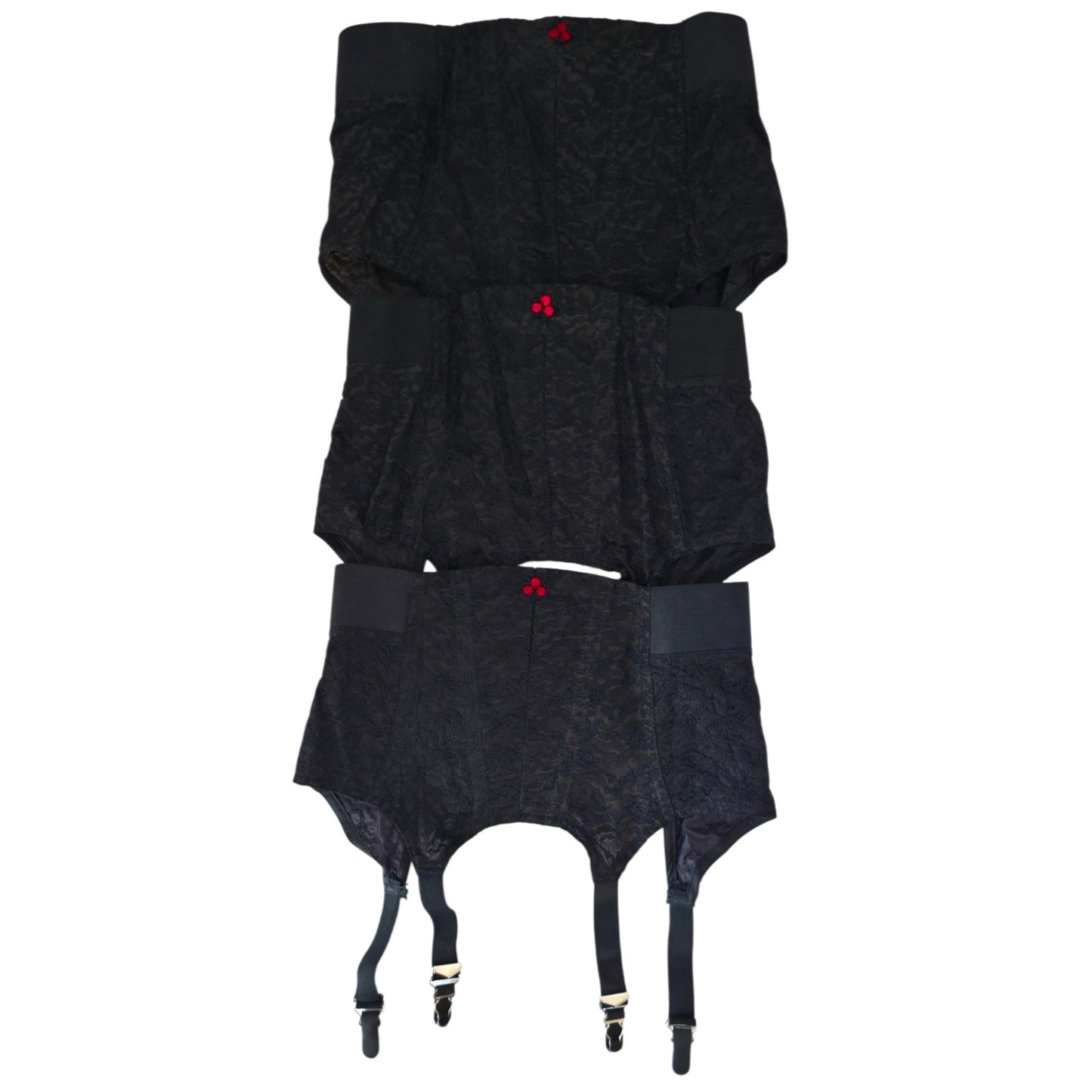 VINTAGE *NEW* 1950's Women's Black with Red Heart Girdle/Garter Size S Lot of 3