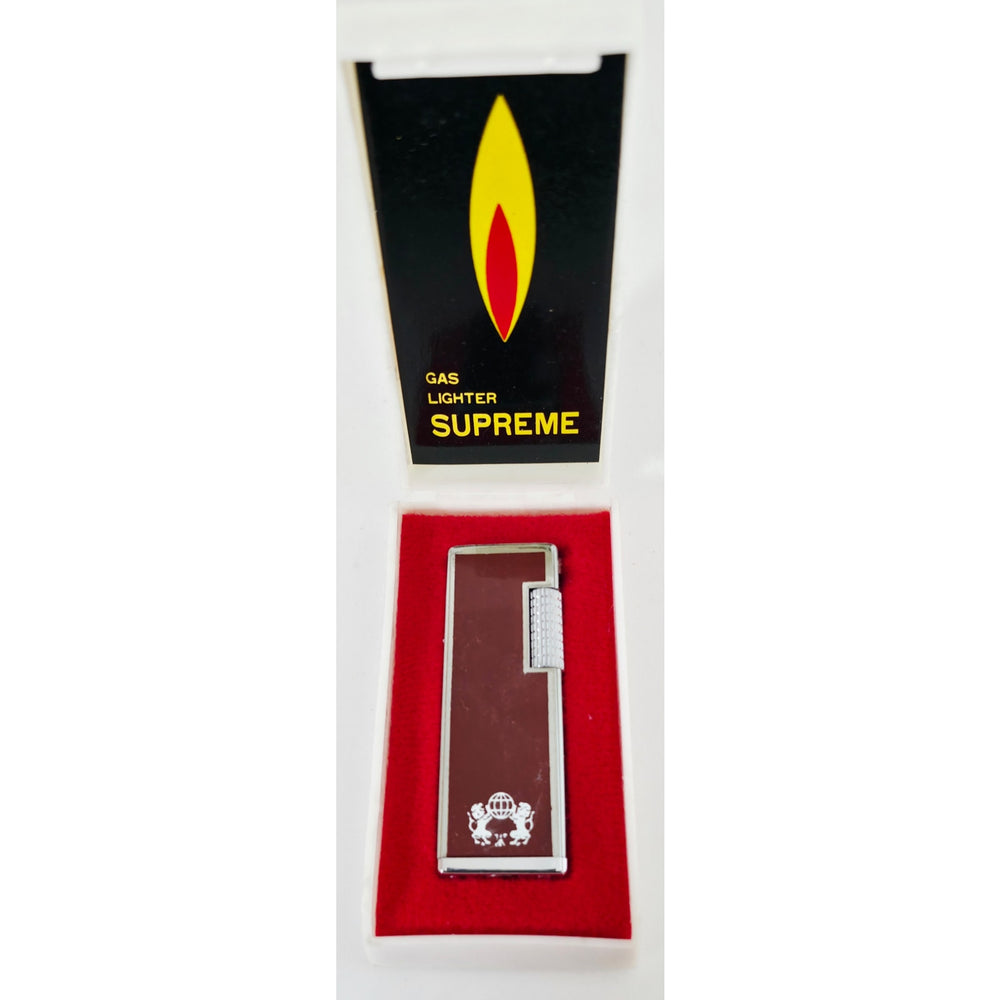 VINTAGE *NEW* 1960's Maroon Gas Lighter w/Lions Made by Supreme USA