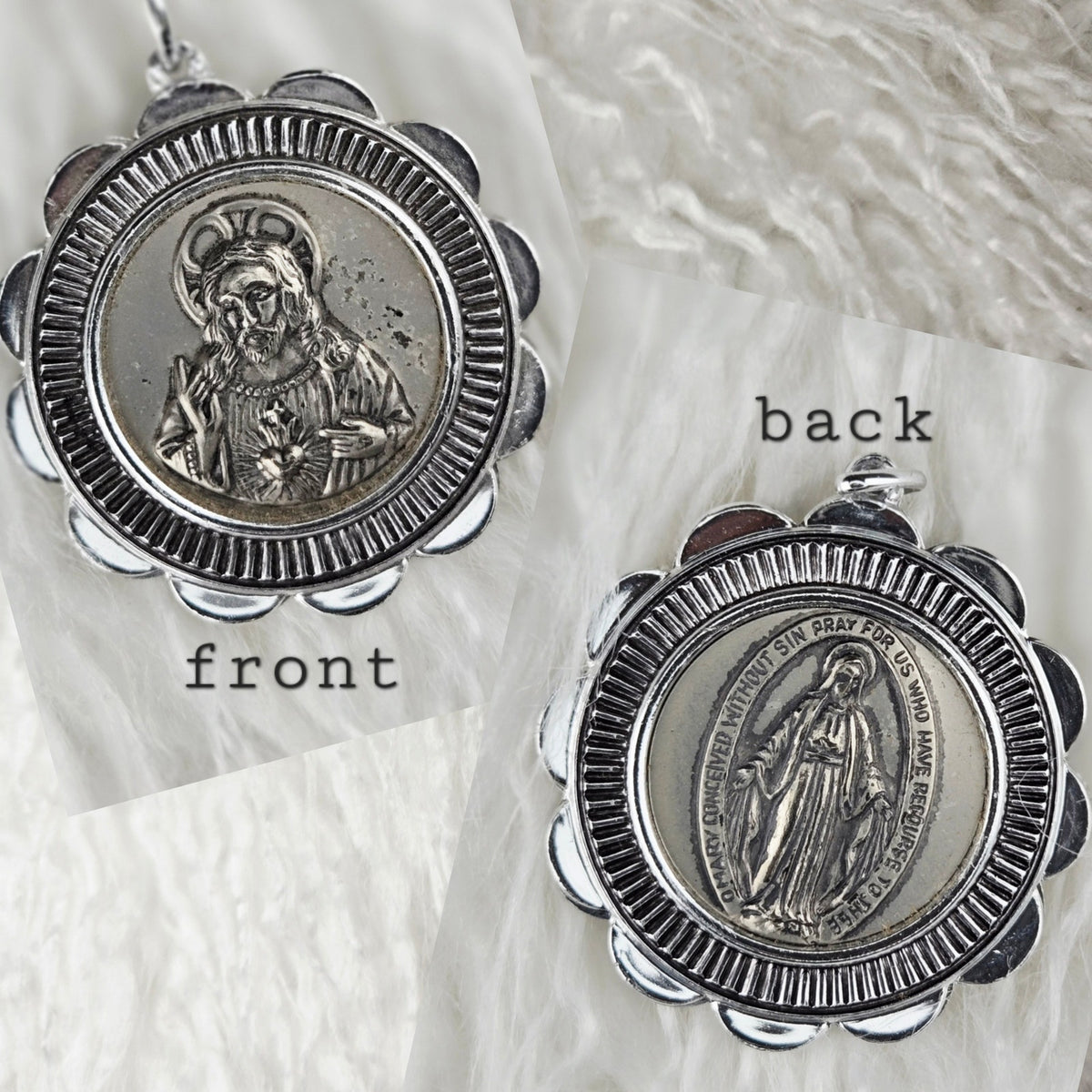 VINTAGE *NEW* 1950's Miraculous Medal Mary Silver-Toned Pendant W Germany