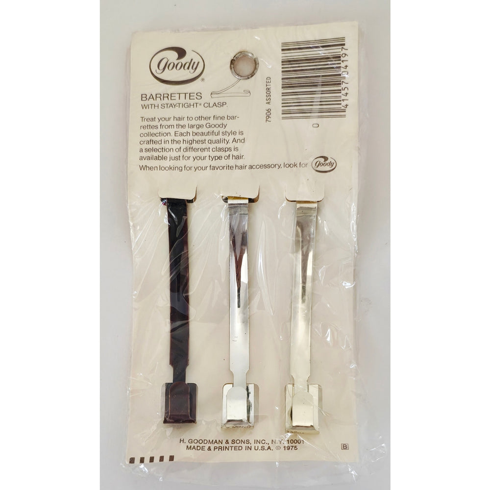 VINTAGE *NEW* 1975 Goody #7906 Stay-Tight Barrettes Set of 3 USA