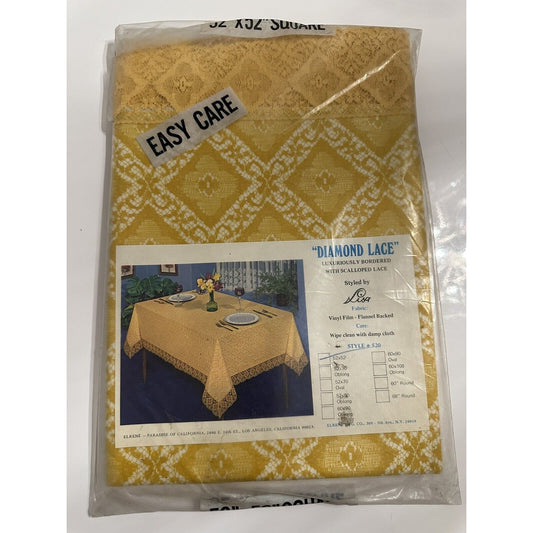 VINTAGE *NEW* Diamond Lace Square 52"X52" Flannel Back Tablecloth USA Sealed