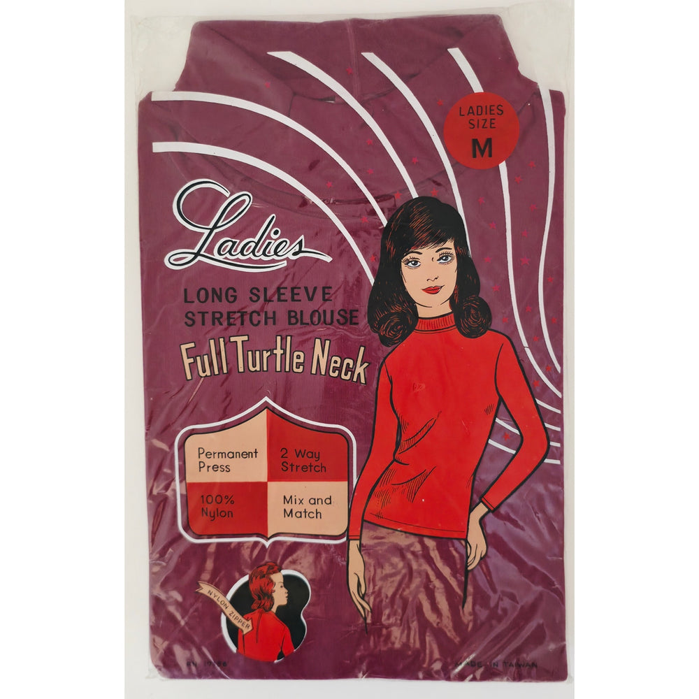 VINTAGE *NEW* 1970's Women's Maroon Full Turtle Neck Long Sleeve Top Size M