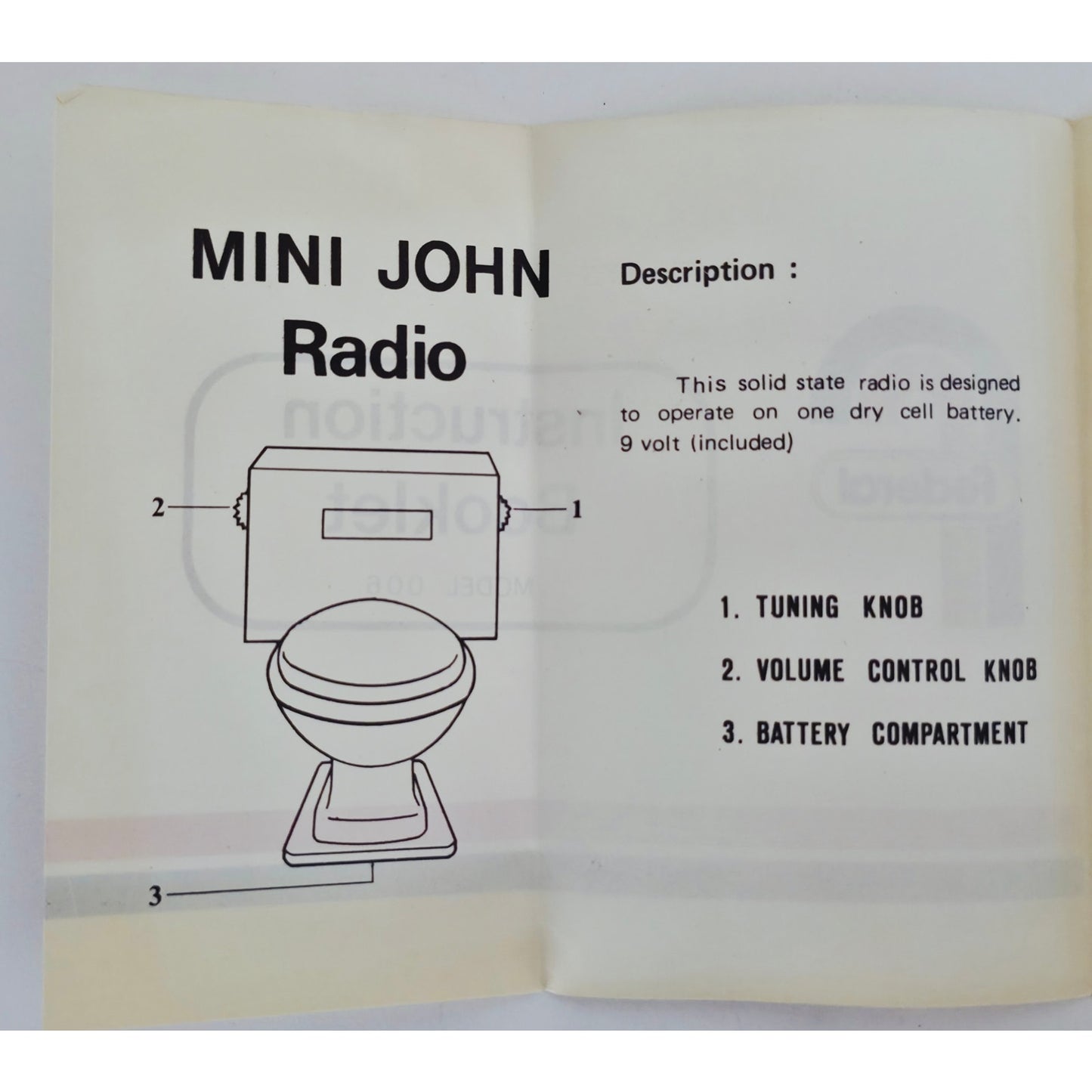 VINTAGE *NEW* 1970's Federal Solid State Mini John AM Toilet Radio Yellow