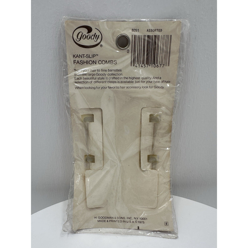VINTAGE *NEW* 1975 Goody #8050 Kant-Slip Fashion Combs Bows Set of 2 - Cream