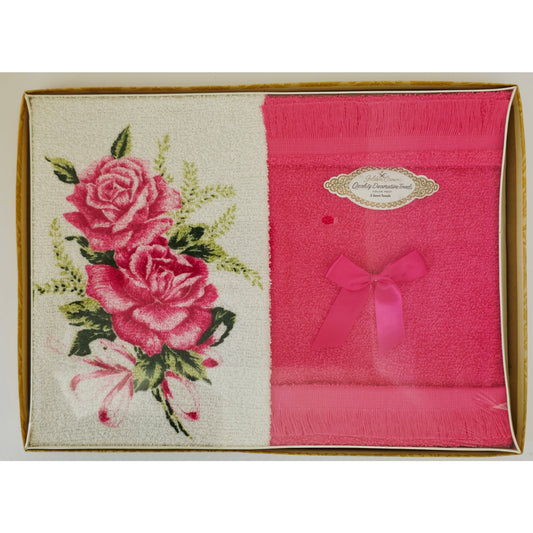 VINTAGE *NEW* 1960's Golden Crown Decorative Guest Towels Pink with Flowers Set 2