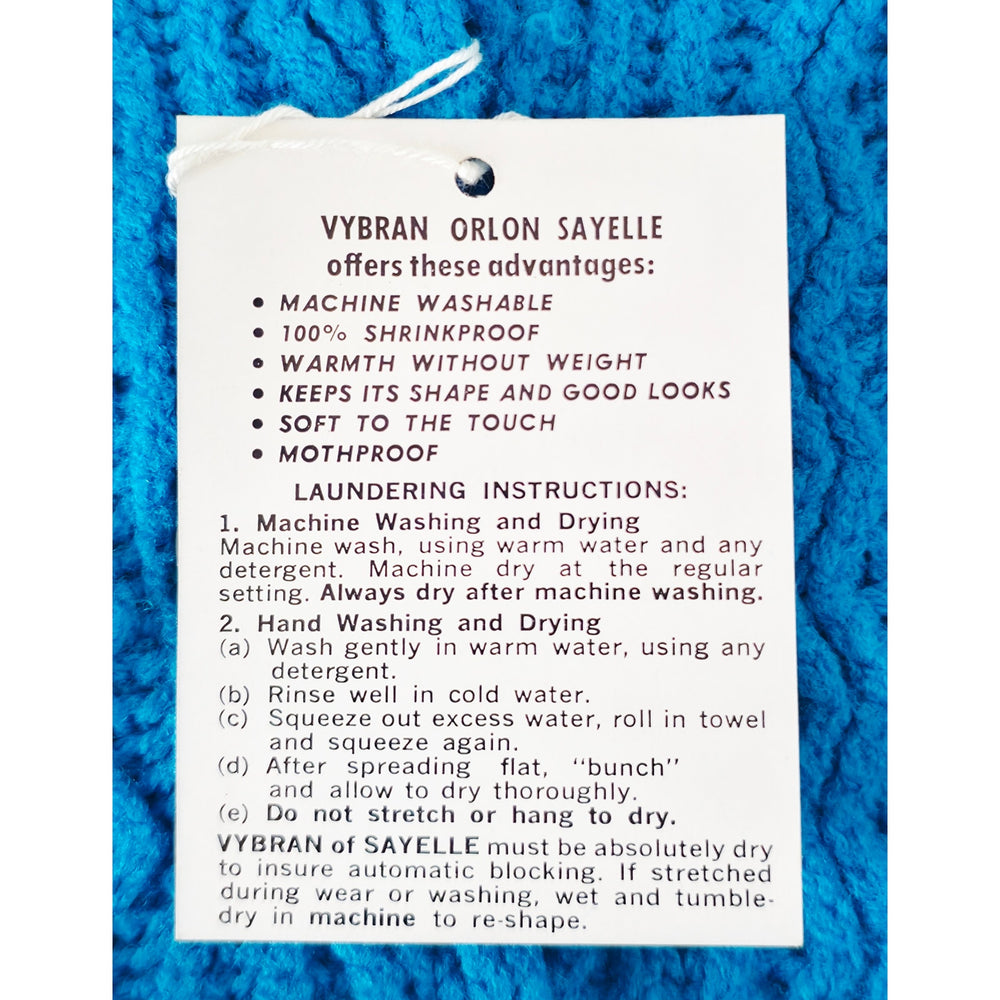 VINTAGE *NEW* 1970's Zephyr Maid Women's Blue Cable Stitch Sweater Size 38