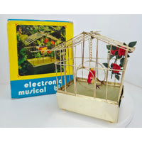 VINTAGE *PRISTINE* 1960's Red Electronic Musical Bird in Cage Battery Operated