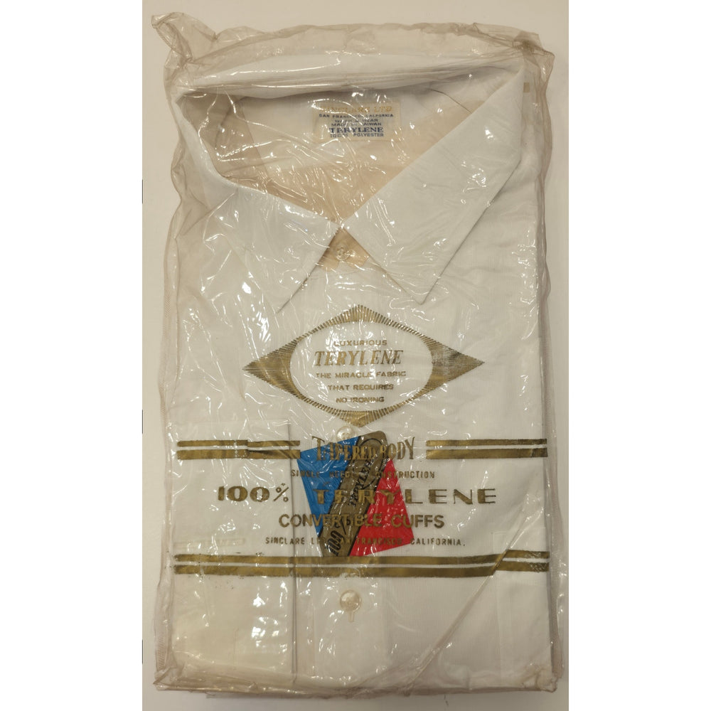 VINTAGE *NEW* 1960's Sinclare Men's White Tapered Shirt 100% Polyester Size 17-34