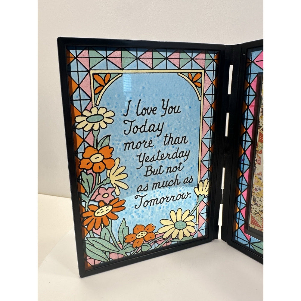 VINTAGE *NEW* 1960's Stained Glass Rememberance Folding Picture Frame