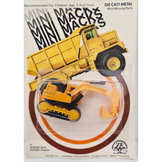 VINTAGE *NEW* 1981 Mini Macks Yellow Full Track Excavator Die-Cast Toy Vehicle