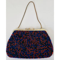 VINTAGE *NEW* 1960's Red and Blue Fancy Beaded Purse with Strap
