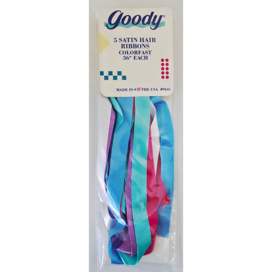 VINTAGE *NEW* 1989 Goody 5 Satin Hair Ribbons Colorfast 36" # 9555 Made in USA