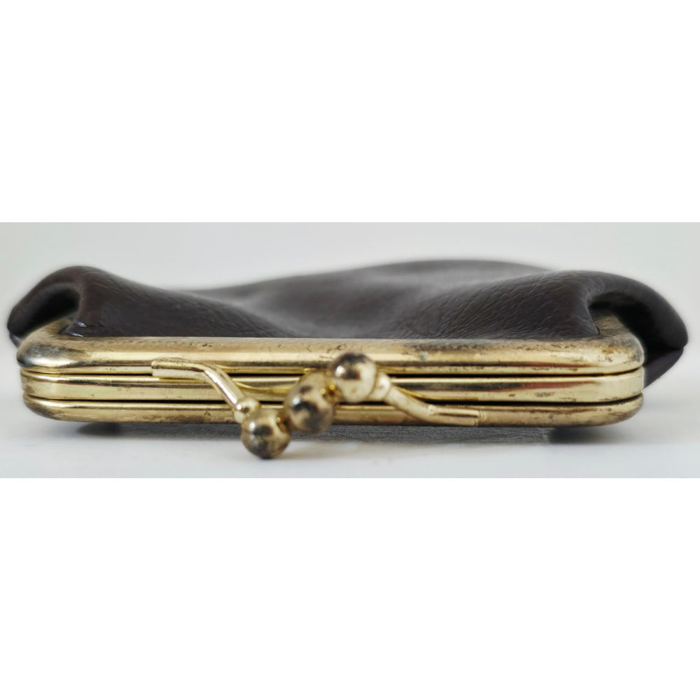 VINTAGE *NEW* 1960's Brown with Brass Clasp 2 Section Change Purse