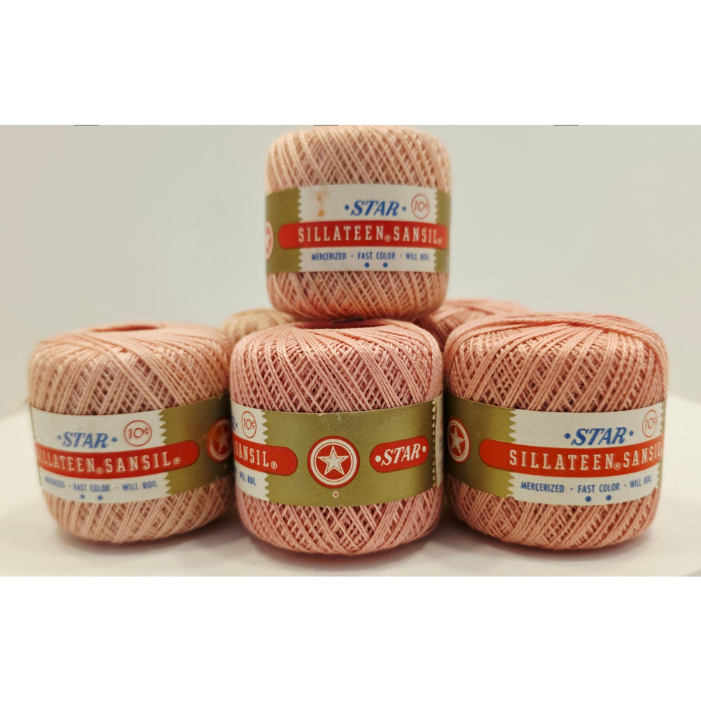 VINTAGE *NEW* 1960's Star Sillateen Sansil Pink Cotton Sewing Thread 43-75 Yards Set of 6 (Pink/Lt Pink)
