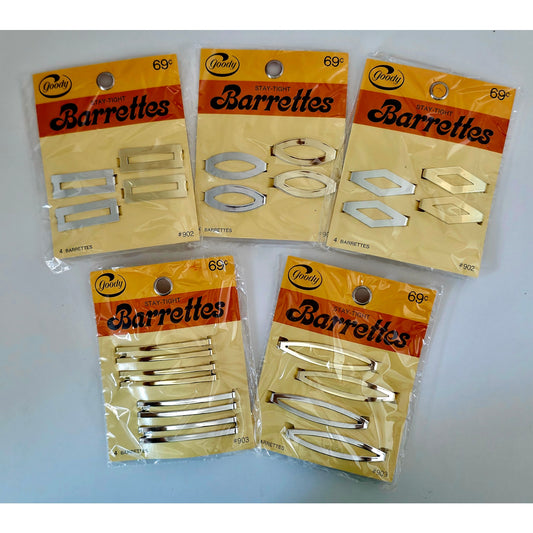 VINTAGE *NEW* 1975 Goody Silver and Gold Stay-Tight Barrettes #903 Set of 20 USA