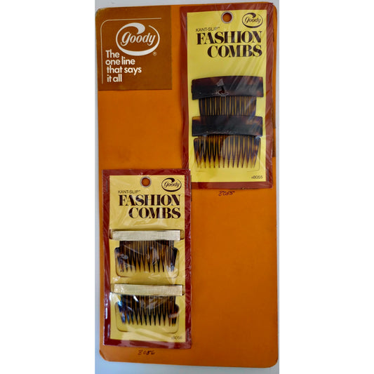 VINTAGE *NEW* 1980's Goody Brown/Silver Kant-Slip Fashion Combs on Card Set of 4