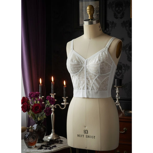 VINTAGE *NEW* 1960's Carnival Women's Sheer White Lace Corset Bustier Size 38C
