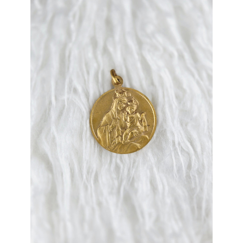 VINTAGE *NEW* 1950's Our Lady of Mount Carmel Bronze Religious Pendant