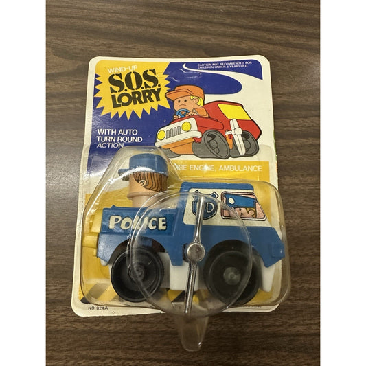 VINTAGE *NEW* 1970'S Wind Up SOS Lorry Police Plastic Toy