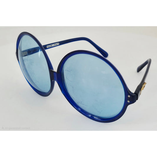 VINTAGE *NEW* 1970's Glam Unisex Oversized Sunglasses Blue Frame Blue Lens