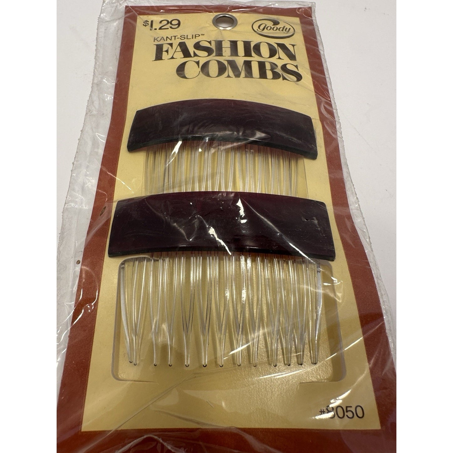 VINTAGE *NEW* 1975 Goody #8050 Kant-Slip Fashion Combs Brown USA