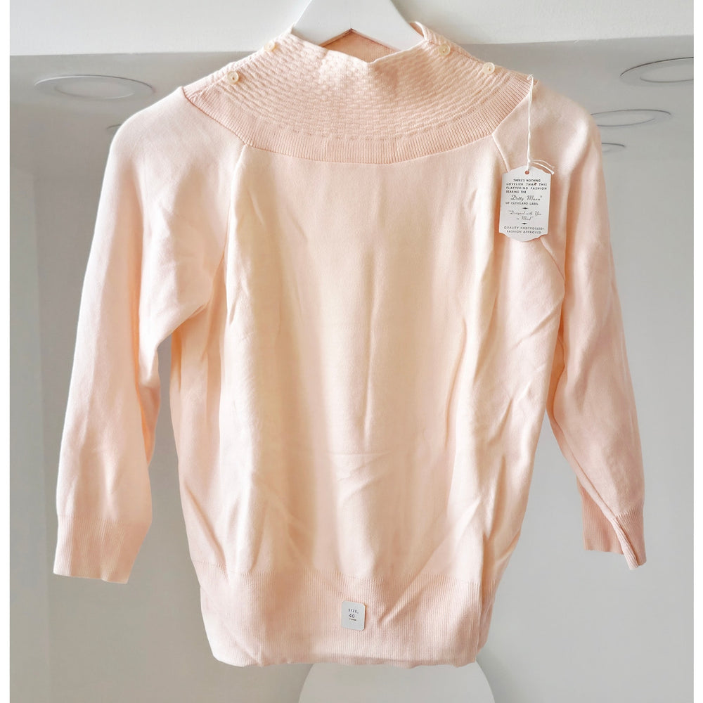 VINTAGE *NEW* 1960's Dotty Mann Women's Light Peach Collared Sweater Size L (40) USA