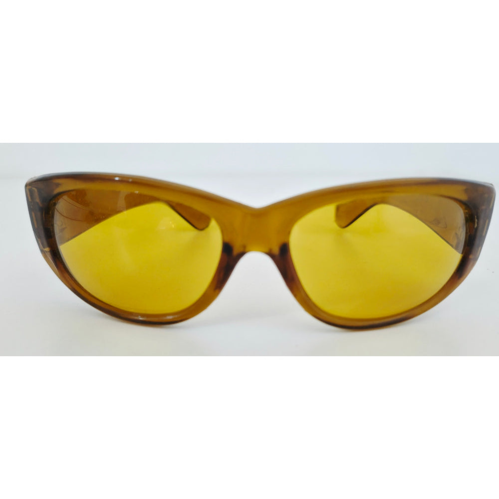 VINTAGE *NEW* 1970's Brown Oval Frame w/Yellow Tinted Lens Sunglasses