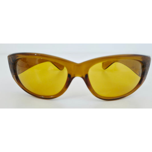 VINTAGE *NEW* 1970's Brown Oval Frame w/Yellow Tinted Lens Sunglasses