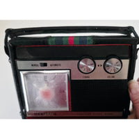 VINTAGE 1970's Heritage Travel Clock Radio Black w/Red & Green Stripe Case