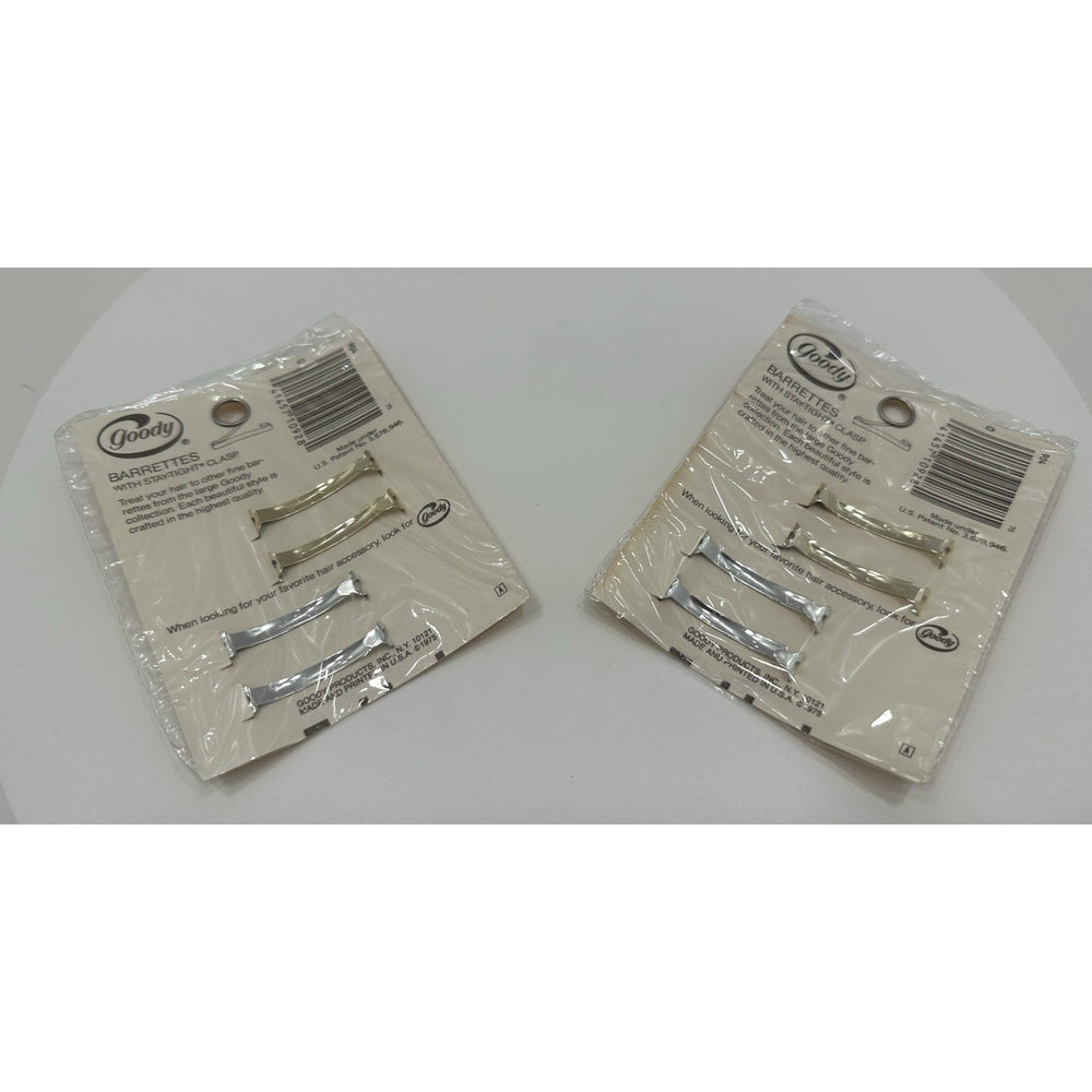 VINTAGE *NEW* 1975 Goody Stay Tight Clasp Barrettes Silver Set of 2 #904 USA