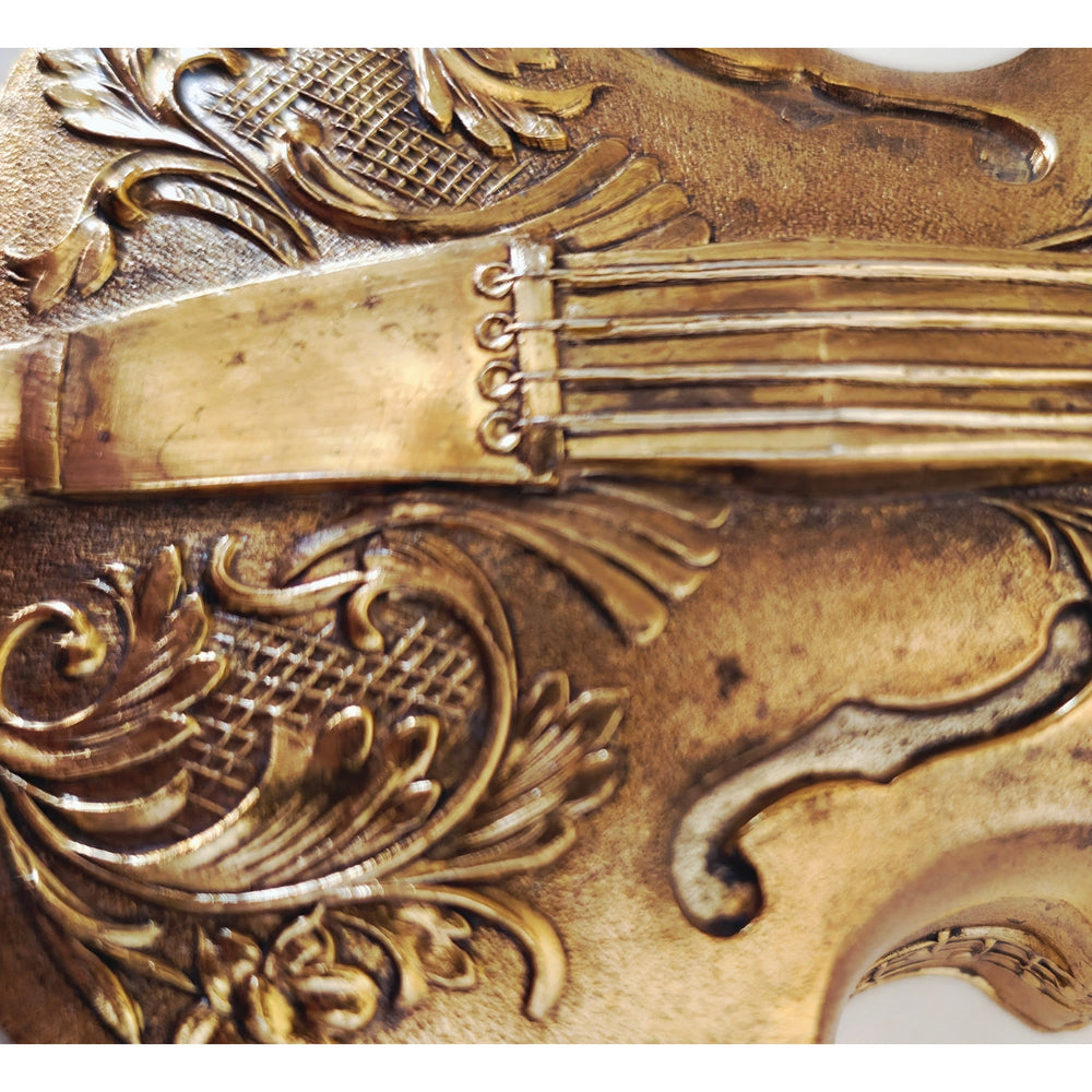 VINTAGE *NEW* 1970's Heavy Brass Guitar Jewelry Box with Floral Design